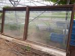 Groot raam dubbel glas in meranti 1,53m x3,50m + vensterbank, Ophalen, Gebruikt, Gevelraam of Ruit, Dubbelglas