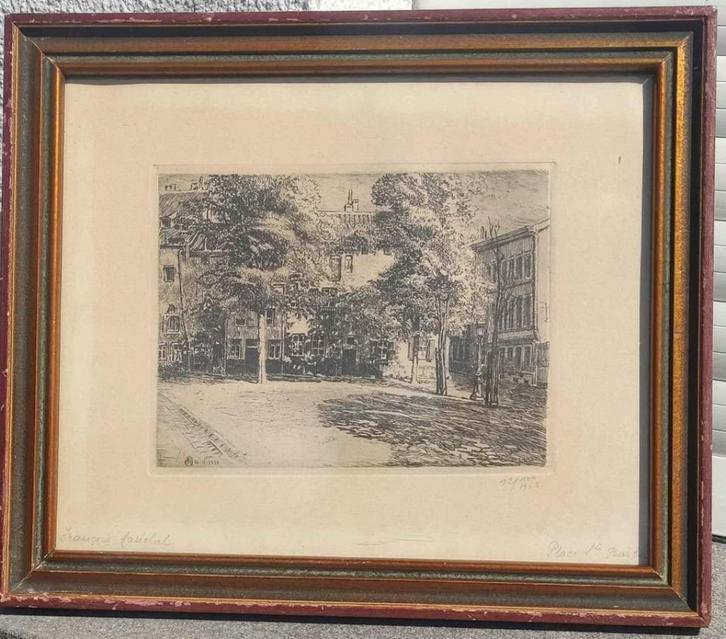 Gravure place saint barbe signe François marechal, Antiek en Kunst, Kunst | Etsen en Gravures, Ophalen of Verzenden