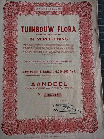 2 OUDE AANDELEN TUINBOUW FLORA TE KOOP beschikbaar voor biedingen
