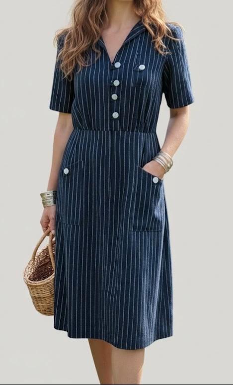 vintage handgemaakte jurk, Kleding | Dames, Jurken, Zo goed als nieuw, Maat 36 (S), Blauw, Onder de knie, Ophalen of Verzenden