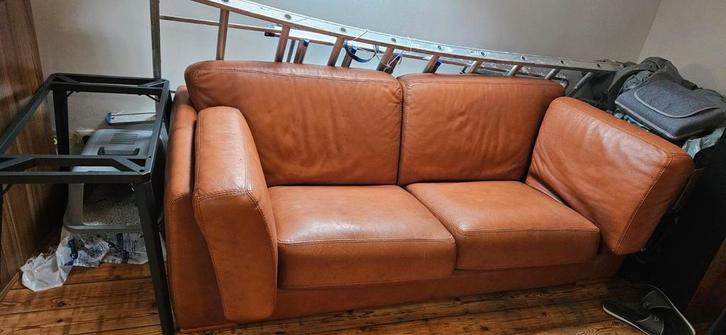 Lederen slaapbank om weg te geven, Huis en Inrichting, Zetels | Zetels, Gebruikt, Rechte bank, Tweepersoons, Leer, Ophalen