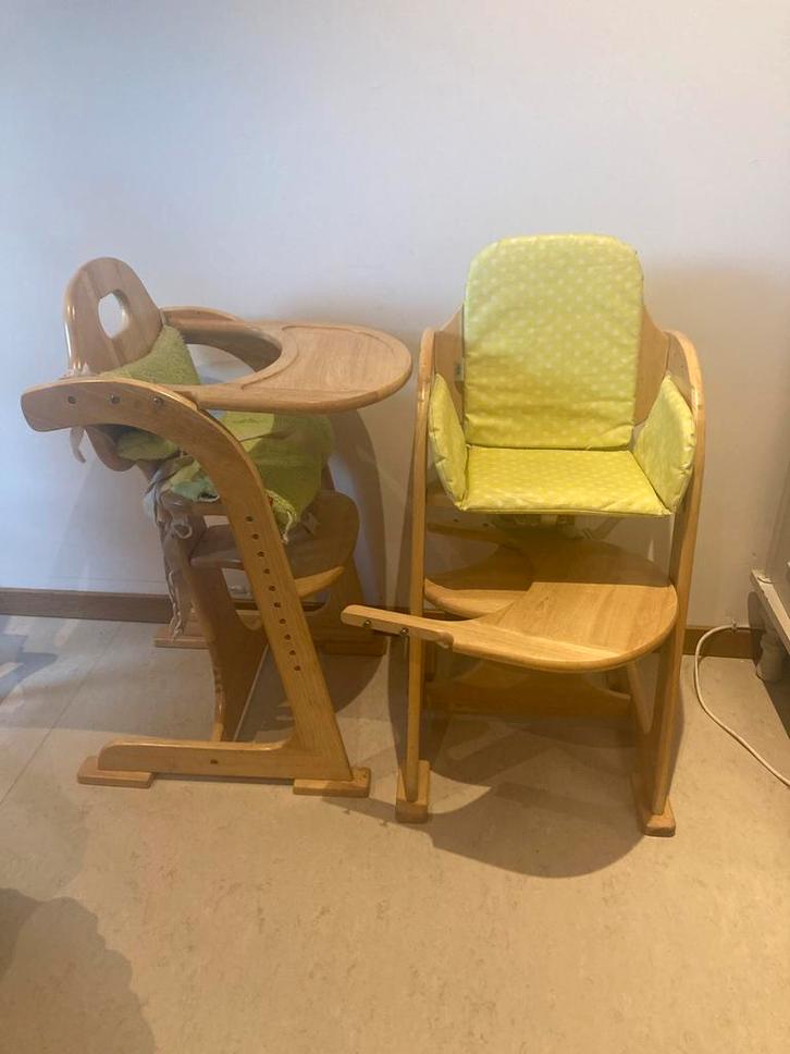 Houten meegroeistoel / kinderstoel verstelbaar – met kussen, Kinderen en Baby's, Kinderstoelen, Gebruikt, Meegroeistoel, Afneembaar eetblad