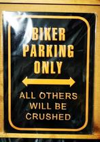 Parking motards uniquement, plaque 3d neuve, Bord. sign. parking. motorgatahe, mancave, Neuf