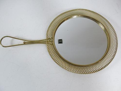 Vintage goudkleurige messing spiegel mid-Century, Antiek en Kunst, Antiek | Spiegels, Ophalen of Verzenden