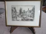 pentekening "groene rei in Brugge", Antiek en Kunst, Ophalen