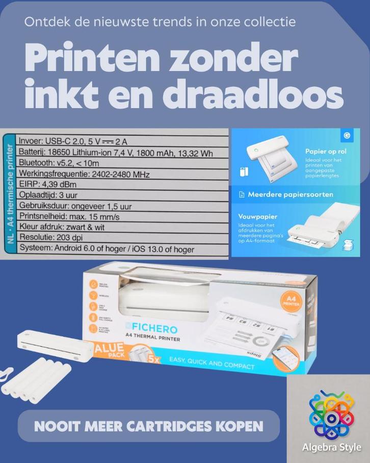 A4 Thermal Printer, Computers en Software, Printers, Nieuw, Printer, Thermo-printer, Draadloos, Ophalen of Verzenden