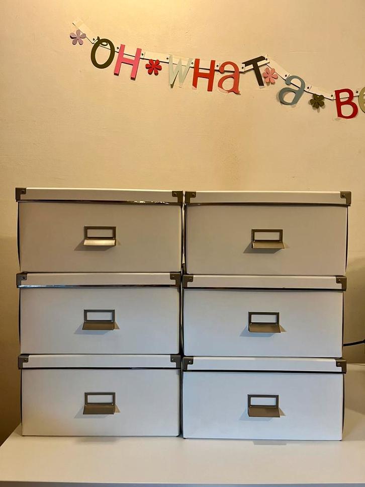 6 Opbergdozen, wit, stevig karton, ikea, met deksels, Huis en Inrichting, Overige Huis en Inrichting, Zo goed als nieuw, Ophalen