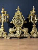 (67) Antieke Franse Bronzen Regency Pendule met Kandelaren, Ophalen of Verzenden