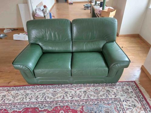 Canapé 2 places en cuir "vert anglais", Huis en Inrichting, Zetels | Zetels, Gebruikt, Rechte bank, Tweepersoons, 150 tot 200 cm