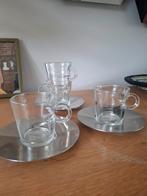 Nespresso glazen schoteltjes met 4 kopjes roestvrij staal, Huis en Inrichting, Keuken | Servies, Ophalen of Verzenden, Overige stijlen