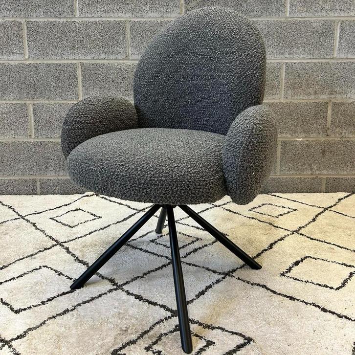 Fauteuil de bureau en tissu bouclette et pied métal, Huis en Inrichting, Bureaustoelen, Nieuw, Bureaustoel, Grijs, Ophalen