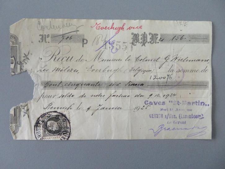 1924 Caves St. Martin Remich Luxembourg Colonel G. Wielemans, Verzamelen, Merken en Reclamevoorwerpen, Zo goed als nieuw, Overige typen