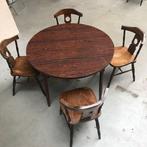 Vintage stamtafel met 4 caféstoelen - Mancave, Huis en Inrichting, Stoelen, Ophalen, Gebruikt, Bruin, Vintage / retro