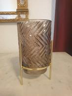 Theelichthouder  glas / crome, Ophalen of Verzenden, Zo goed als nieuw