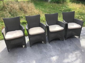 4 tuinstoelen wicker met kussens., Enlèvement, Utilisé, Osier