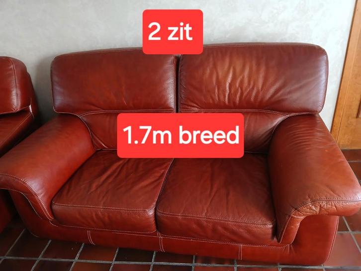 Echt Lederen salon-  zetels 2zit + 3zit, Huis en Inrichting, Zetels | Zetels, Gebruikt, Rechte bank, Vierpersoons of meer, 150 tot 200 cm