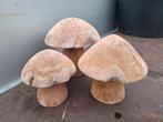 Teak houten paddestoelen set van 3 stuks als tuin decoratie, Ophalen of Verzenden, Zo goed als nieuw