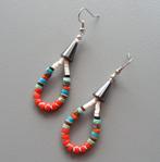 Boucles d'oreilles en perles heishi rondelles corail nacre, Enlèvement ou Envoi, Pendantes, Neuf, Rouge