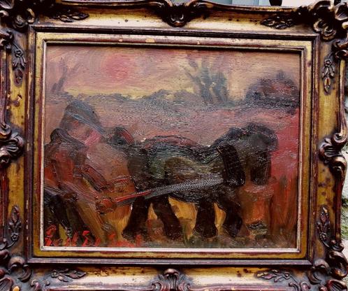 Smet, Gustave de ''Boer en paard ''olieverf op karton, Antiek en Kunst, Kunst | Schilderijen | Modern, Verzenden