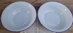2 Grote wit emaille schalen met blauwe randjes, Ophalen of Verzenden
