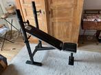 BM120 zitbank + halters van 20 kg + transport, Sport en Fitness, Ophalen of Verzenden, Gebruikt, Benen, Fitnessbank