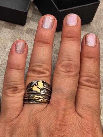 Massieve vintage zilveren ring met bladeren en vlinder 925 beschikbaar voor biedingen