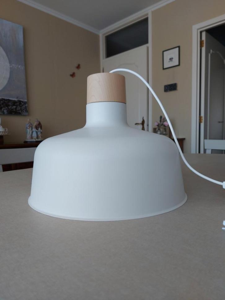 BUNKEFLO Hanglamp, wit/berken, 36 cm, Huis en Inrichting, Lampen | Hanglampen, Zo goed als nieuw, 75 cm of meer, Hout, Metaal