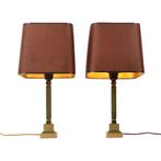 Koppel Mid Century Messing Tafellampen Boulanger Stijl 45cm, Gebruikt, Ophalen of Verzenden, Stof, Nvt