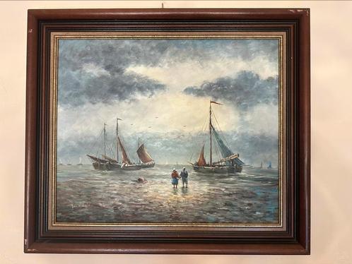Schilderij op doek, zeezicht zeilboten, Van de Velde, Antiek en Kunst, Kunst | Schilderijen | Klassiek, Ophalen