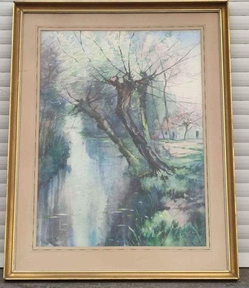 aquarelle ruisseau signe, Antiek en Kunst, Kunst | Litho's en Zeefdrukken, Ophalen of Verzenden