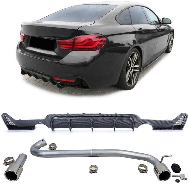 2 X Chrome Uitlaat Carbon Diffuser Bmw 4 serie F32 F33 F36 M, Auto diversen, Tuning en Styling, Verzenden