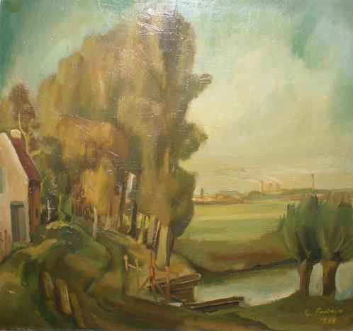 Georges Fonteyn (1903-1984): Landschap 1938 (O/D, 84x74 cm), Antiek en Kunst, Kunst | Schilderijen | Klassiek, Ophalen of Verzenden