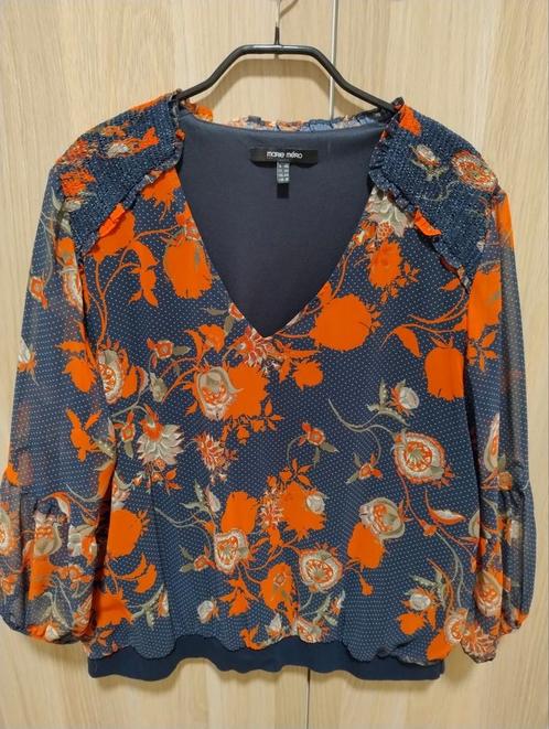 Blouse fleurie Marie Mero Taille 46, Kleding | Dames, Blouses en Tunieken, Zo goed als nieuw, Maat 46/48 (XL) of groter, Blauw