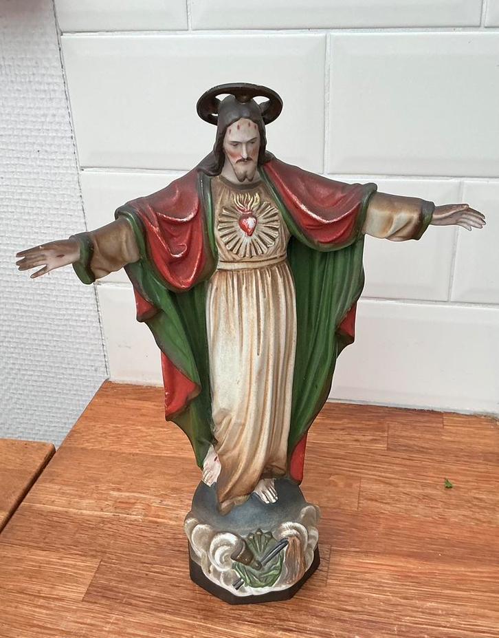 Antiek Heilig Hart Beeld – Pijpaarde, Antiek en Kunst, Antiek | Religieuze voorwerpen, Ophalen of Verzenden