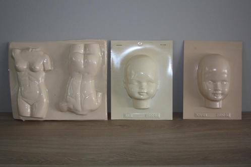 3 Oude plastic Poppen hoofden, buste mallen, (Sigi en Karin), Verzamelen, Poppen, Gebruikt, Overige typen, Ophalen of Verzenden