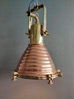 Meerdere grote (37 x 45cm)koper/messing scheepslichten. 1960, Verzenden, Gebruikt, Glas, Industrieel, vintage