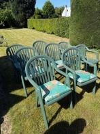 tuinstoelen 6 + 2 kussens inclusief, Ophalen, Stapelbaar, Plastic, Gebruikt
