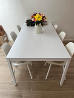 Witte eettafel + 6 stoelen, Huis en Inrichting, Tafels | Eettafels, Ophalen, Zo goed als nieuw