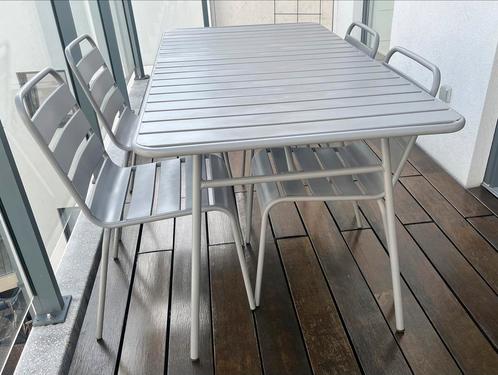 Table de jardin en metal gris + 4 chaises +housse protection, Tuin en Terras, Tuintafels, Zo goed als nieuw, Rechthoekig, Metaal