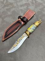 Prachtig handgemaakt campmes met lederen schede, Enlèvement ou Envoi, Comme neuf