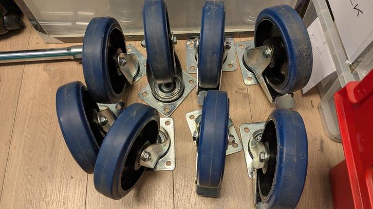 8 Meso zwenk- en bokwielen blauw, Doe-het-zelf en Bouw, Transportwagens, Zo goed als nieuw, Overige typen, Ophalen of Verzenden
