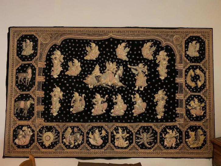 Textiel kunstwerk Horoscopen, Antiek en Kunst, Antiek | Tapijten, Tafelkleden en Textiel, Ophalen of Verzenden