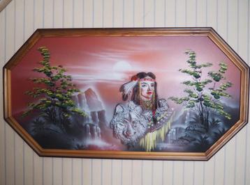 Peinture femme amérindienne et loup blanc beschikbaar voor biedingen