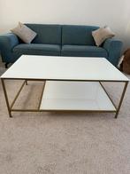 Glazen salon tafel met goud kleurige poten, Huis en Inrichting, Tafels | Salontafels, Gebruikt, Ophalen