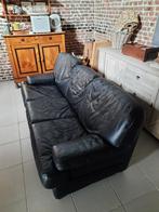Zwarte lederen sofa, Huis en Inrichting, Ophalen, Gebruikt