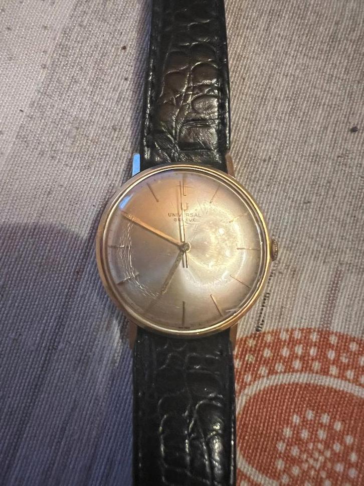 montre, Handtassen en Accessoires, Horloges | Heren, Gebruikt, Polshorloge, Overige merken, Goud, Leer, Ophalen of Verzenden