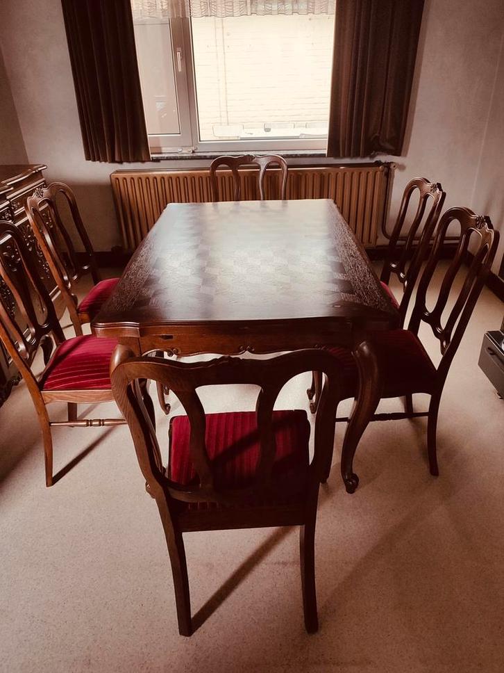 Te koop: Antieke eettafel met 6 bijpassende stoelen, Huis en Inrichting, Complete eetkamers, Zo goed als nieuw, Ophalen