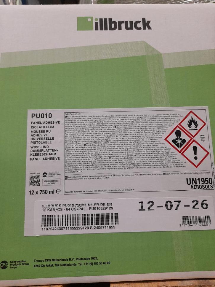 PU020 PU010 isolatie lijmschuim Illbruck isolatiemateriaal, Bricolage & Construction, Isolation & Étanchéité, Neuf, Enlèvement ou Envoi