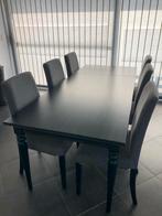 Uittrekbare tafel, 6 stoelen+grijze hoes+ 12rode hoezen., Huis en Inrichting, Ophalen, Zo goed als nieuw, Modern, 4 tot 6 stoelen