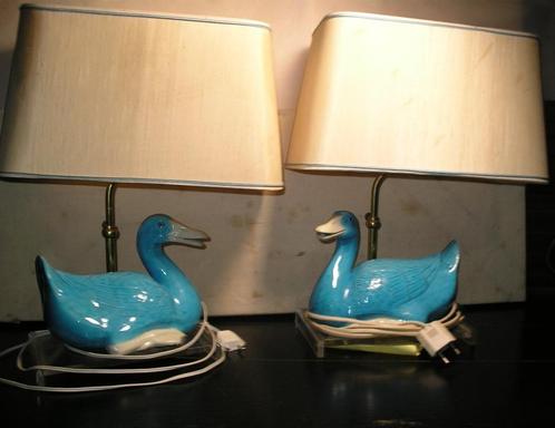 „PRACHTIG PAAR LAMPEN „" BLAUWE EENDEN "” IN GEËMAILLEERD KE, Antiek en Kunst, Antiek | Keramiek en Aardewerk, Ophalen of Verzenden